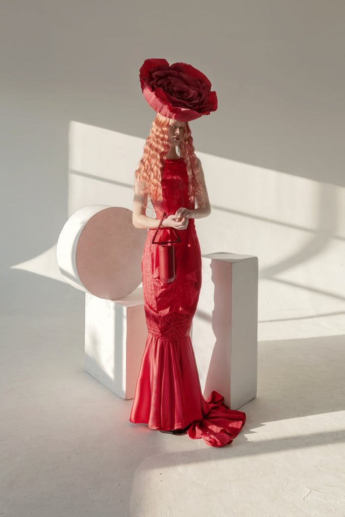Celestino | Couture | Upstate NY | Hudson Valley | Hudson NY | Photobook Magazine | Red | Gown | Magazine  | Lace | Upcycled