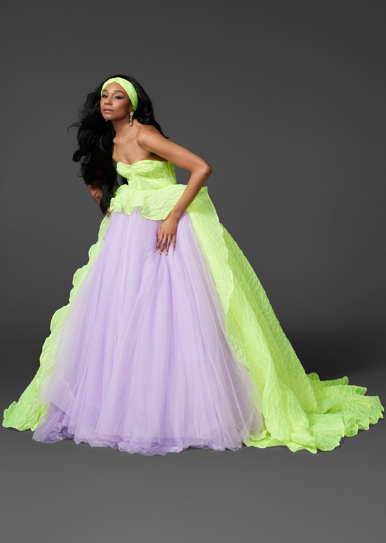 Neon & Purple Strapless Ballgown