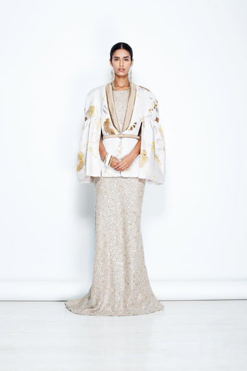 Sustainable Fashion | CELESTINO | Couture | Hudson Valley | Hudson New York | Silk | Floral Brocade | Cape | Blazer |  Beaded | Knit Wool | Gown